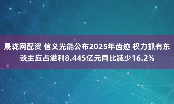 晟珑网配资 信义光能公布2025年齿迹 权力抓有东谈主应占溢利8.445亿元同比减少16.2%