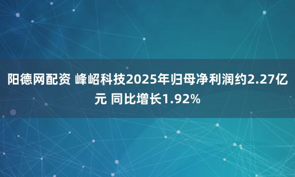 阳德网配资 峰岹科技2025年归母净利润约2.27亿元 同比增长1.92%