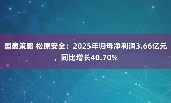 国鑫策略 松原安全：2025年归母净利润3.66亿元，同比增长40.70%