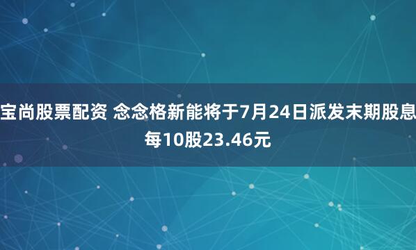 宝尚股票配资 念念格新能将于7月24日派发末期股息每10股23.46元
